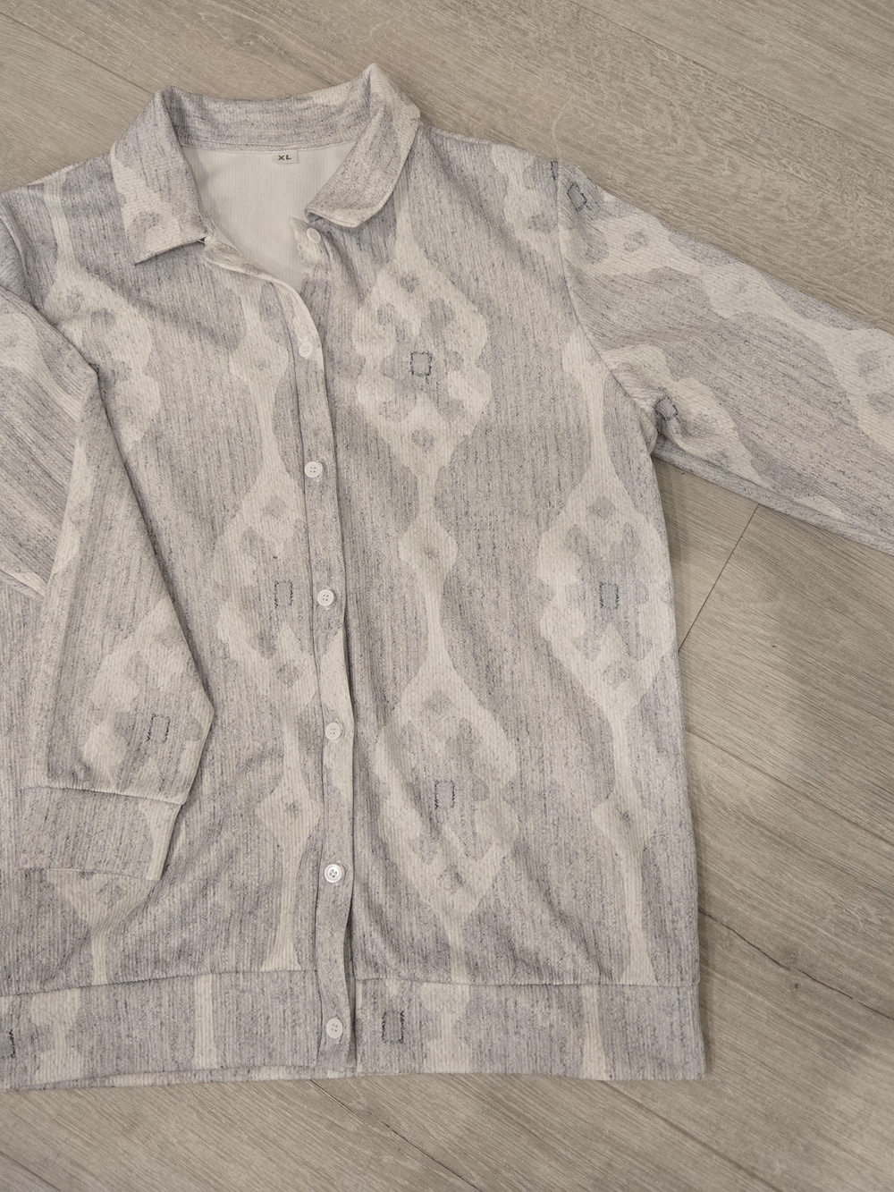 Light Gray Patterned Button-Up Jacket - Women's